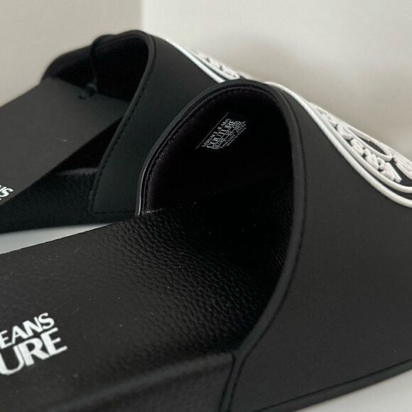 ⭕️ VERSACE JEANS Men’s Slippers Flit Flops Sandals Black Designer 43 US 10 - Picture 6 of 7